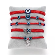 EOEMY 6Pcs Lucky Turkish Evil Eye Bracelet Kabbalah Amulet 7 Knots Rope Wholesale Gift-Style 1