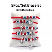 EOEMY 6Pcs Lucky Turkish Evil Eye Bracelet Kabbalah Amulet 7 Knots Rope Wholesale Gift-Style 2