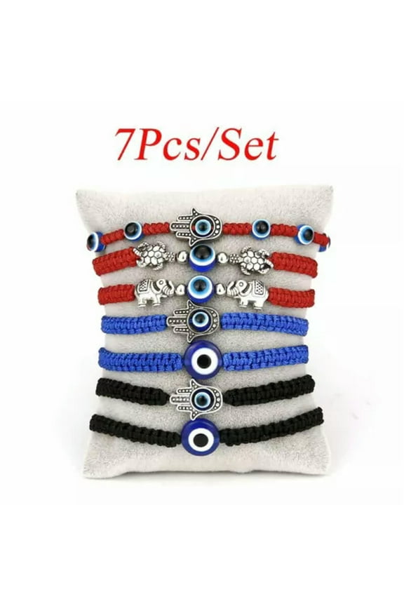6Pcs Lucky Turkish Evil Eye Bracelet Kabbalah Amulet 7 Knots Rope Wholesale Gift-Style 4