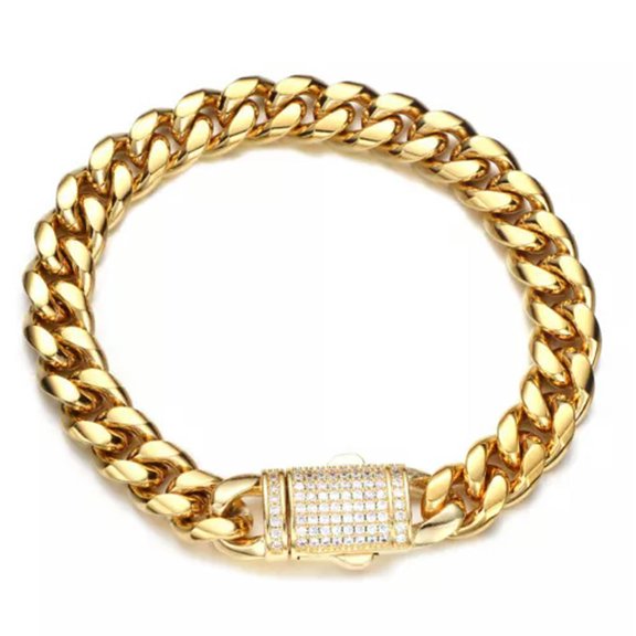 EOEMY 6mm-14mm Mens Miami Cuban Link Chain Bracelet Solid Gold Plated Stainless Steel-12mm-8 Inches Bracelet
