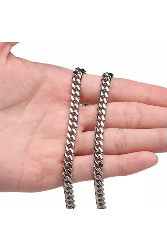 6mm-18mm Hip Hop Mens Miami Cuban Chain Silver Stainless Steel Necklace/Bracelet-Silver-6mm-16Inch Or 40Cm