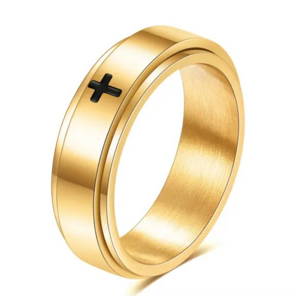 EOEMY 6mm Black Cross Band Titanium Steel Women'S Silver/Gold Spinner Ring Size 6-10