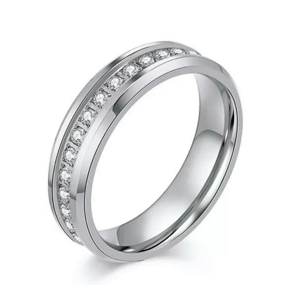 EOEMY 6mm Gold/Silver/Black Band Men Women White Zircon Stainless Steel Ring Size 6-12