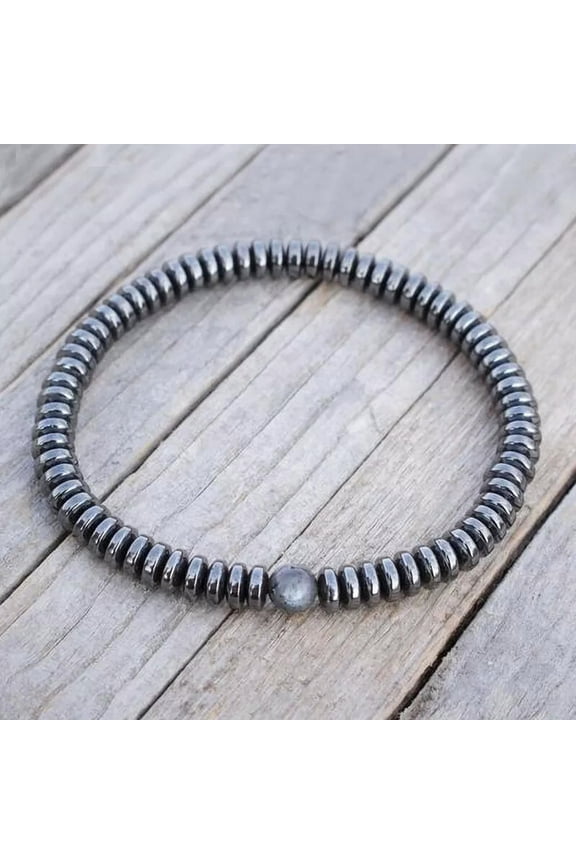 6mm Labradorite Stone Hematite Disc Beads Handmade Bracelet Gift For Men Jewelry