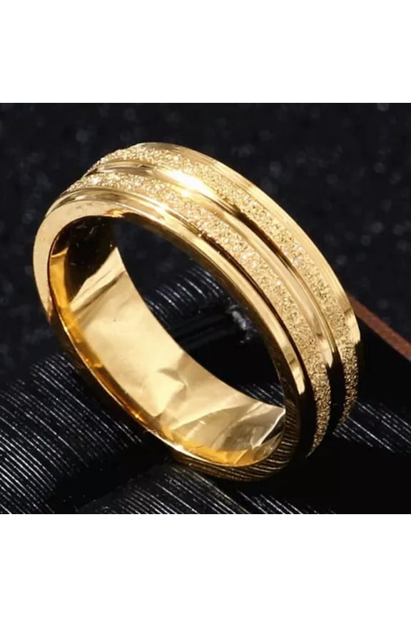 6mm Matte Stylish Band Men'S Titanium Steel 18K Gold Plated Wedding Ring Sz 7-11