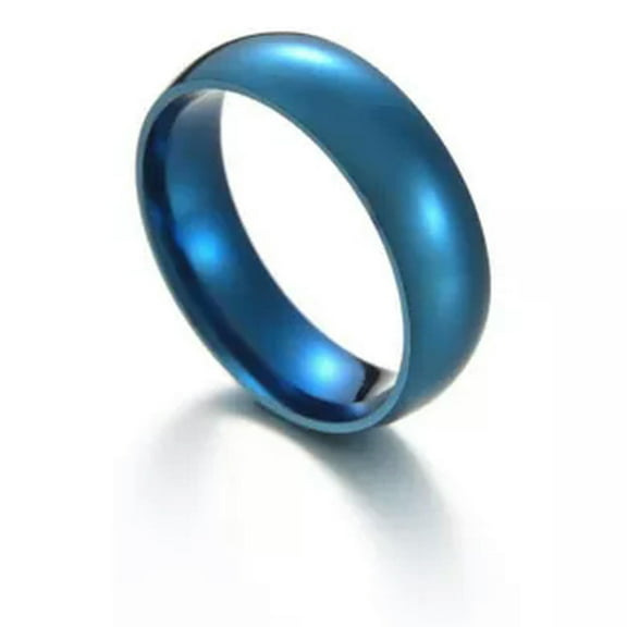 EOEMY 6mm Men Women Plain Wide Wedding Band Ring Couple Rings Stainless Steel Rings /-Blue-8