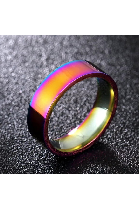 6mm Rainbow Band 316L Stainless Steel For Women Men'S Multi-Color Ring Size 5-13