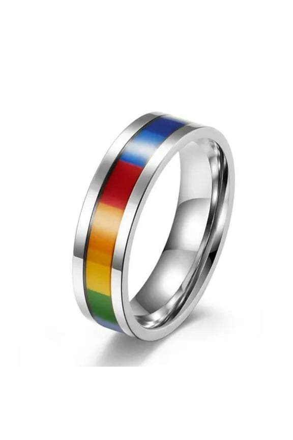 6mm Rainbow Band Titanium Steel Fashion Silver/Gold/Black Polished Ring Sz 6-12