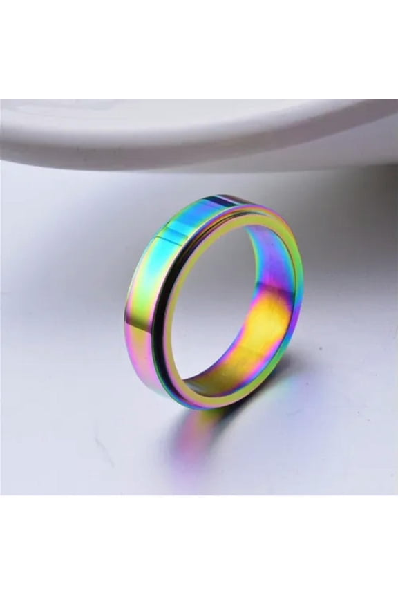6mm Rainbow Spinner Band Titanium Steel Wedding Engagement Party Ring Size 6-11