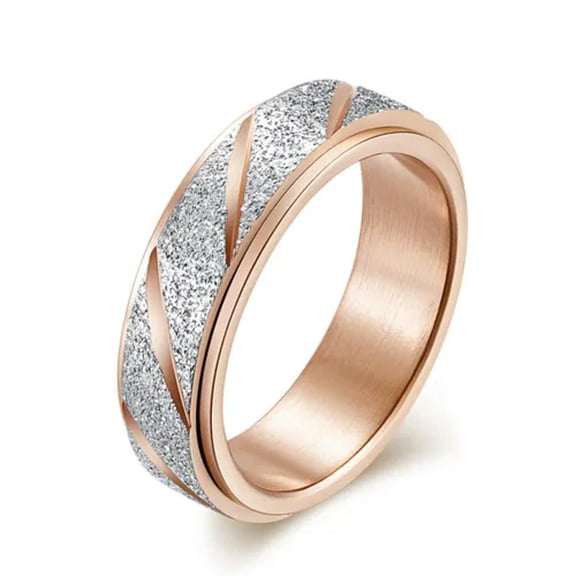 EOEMY 6mm Rose Gold/Rainbow Frosted Spinner Band Women'S Titanium Steel Ring Size 5-10