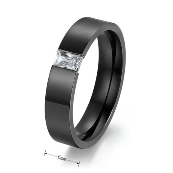 EOEMY 6mm Smooth Single Cz Band Men Women'S Stainless Steel Gold/Black Ring Size 6-13