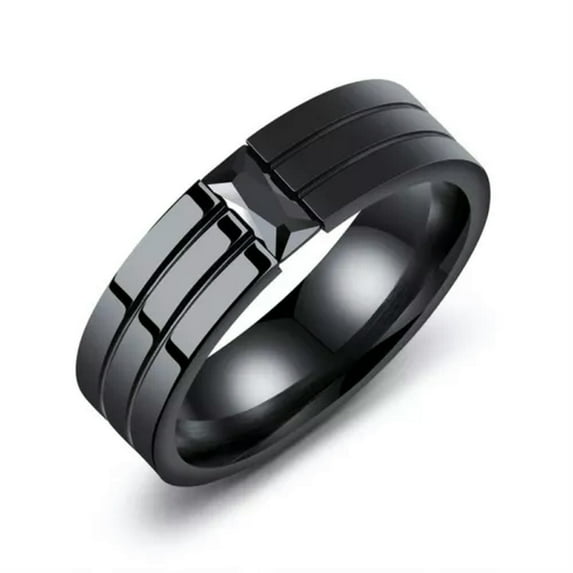 EOEMY 6mm Titanium Steel Black Princess Cut Cz Band Men'S Stylish Wedding Ring Sz 7-11