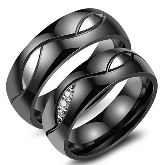 EOEMY 6mm Titanium Steel Lovers Gift Band Gold/Black Wedding Couple Cz Rings Size 5-13