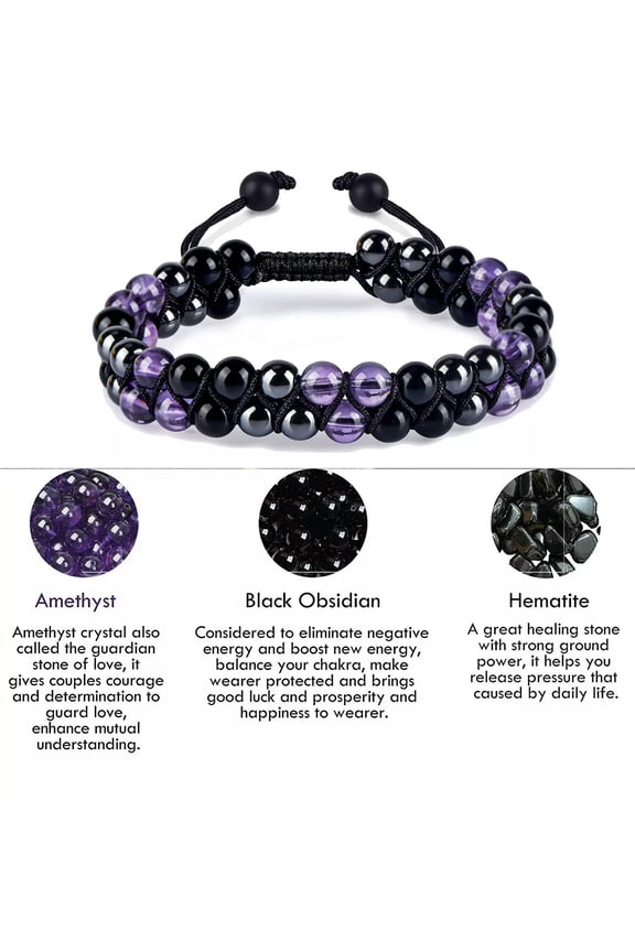 6mm Triple Protection Bracelet Healing Pyramid Energy Crystal Gemstone Bracelets