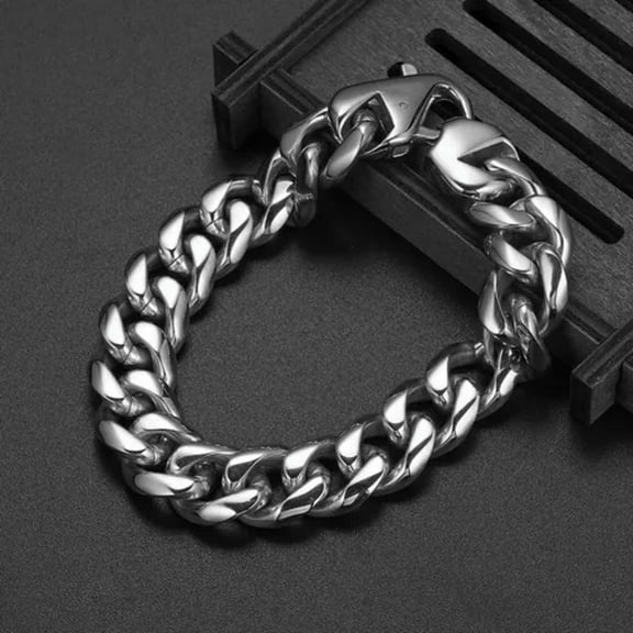 EOEMY 7"-11" 15mm Fashion Mens Stainless Steel Curb Cuban Chain Bangle Bracelet Gift-9.5 Inches Bracelet-Silver