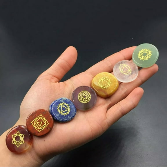 EOEMY 7 Chakra Engraved Gems Set Reiki Healing Quartz Crystal Meditation Stones