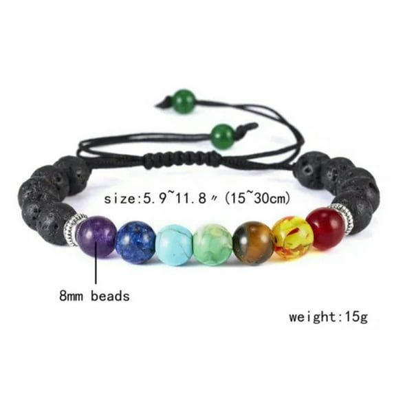 EOEMY 7 Chakra Healing Balance Beaded Bracelet Lava Yoga Reiki Prayer Stone Bangle Hot-Volcanic Rock
