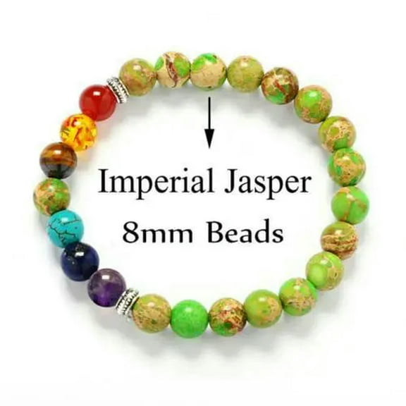 EOEMY 7 Chakra Healing Beads Bracelet For Men Women Reiki Prayer Yoga Bangle Jewelry-Green Agate