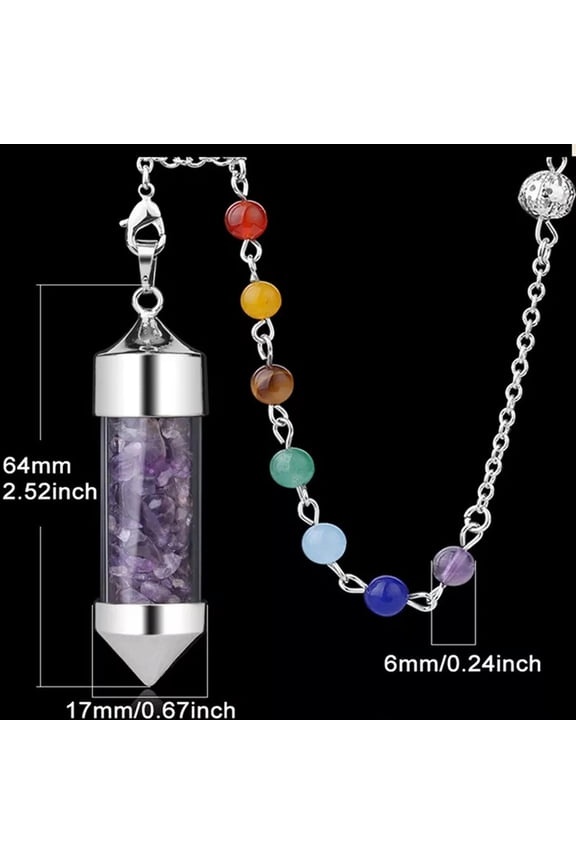 7 Chakra Natural Amethyst Gravel Drift Bottle Pendant Bead Pendulum Healing Gift
