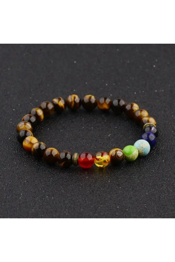 7 Chakra Natural Gemstone Yoga Beads Reiki Healing Beaded Stretch Bracelet Charm-Tiger Eye