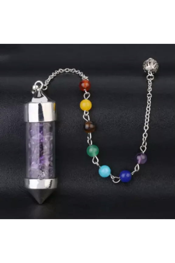 7 Chakra Natural Quartz Gravel Drift Bottle Pendulum Healing Energy Pendant Bead-Amethyst Quartz-1Pc