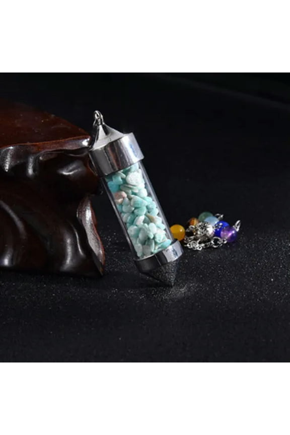 7 Chakra Natural Quartz Gravel Drift Bottle Pendulum Healing Energy Pendant Bead-Blue Turquoise Quartz-5Pcs