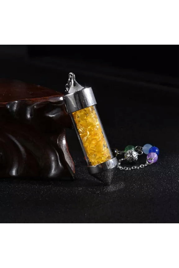 7 Chakra Natural Quartz Gravel Drift Bottle Pendulum Healing Energy Pendant Bead-Citrine Quartz-1Pc