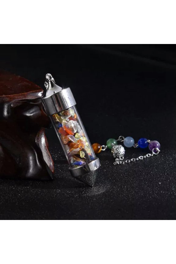 7 Chakra Natural Quartz Gravel Drift Bottle Pendulum Healing Energy Pendant Bead-Colorful Quartz-10Pcs
