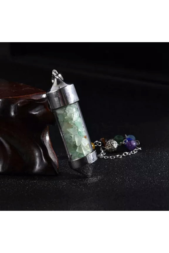 7 Chakra Natural Quartz Gravel Drift Bottle Pendulum Healing Energy Pendant Bead-Green Aventurine Quartz-5Pcs