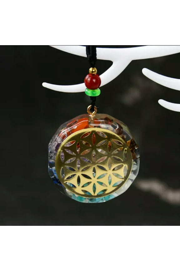 7 Chakra Orgone Natural Stones Pendant Healing Crystal Gravel Pendant Necklace-4