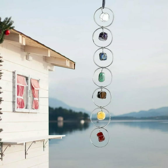 EOEMY 7 Chakra Stones Reiki Healing Crystal Feng Shui Wall Hanging Natural Gemstone