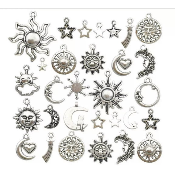 EOEMY 70Pcs Silvery Metal Charms Pendant Jewelry Making Diy 10-20mm
