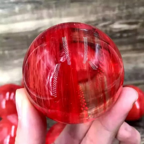 EOEMY 70mm Natural Red Smelting Quartz Sphere Healing Energy Crystal Ball W/ Stand 2X