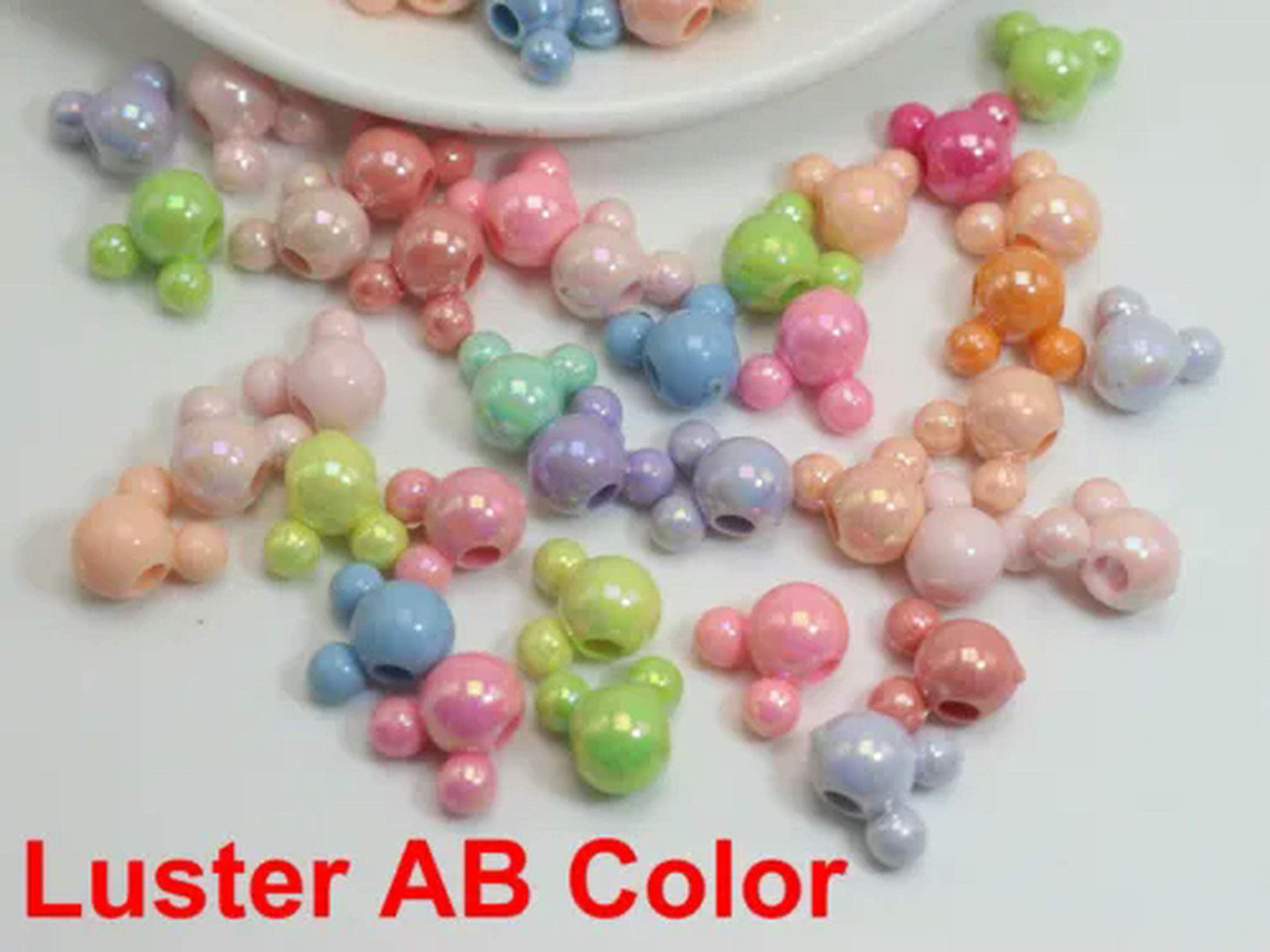 EOEMY 100Pcs Mixed Color Various Style Acrylic Mouse Face Beads 12mm Jewelry Making-Mixed Luster Ab Pastel Color