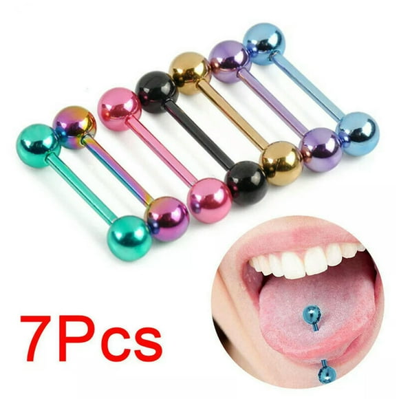 7X Stainless Steel Ball Barbell Tongue Rings Nipple Piercing Body Jewelry Us