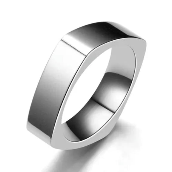 EOEMY 7mm Silver Square Band Men Women 316L Stainless Steel Smooth Punk Ring Size 8-13