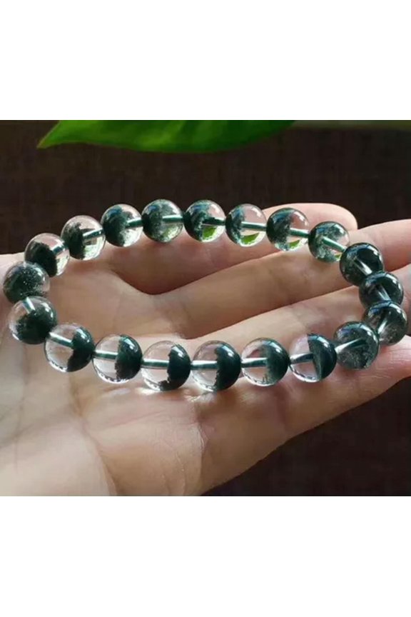 8-14mm Brazil Natural Green Phantom Ghost Quartz Crystal Round Beads Bracelet-10mm
