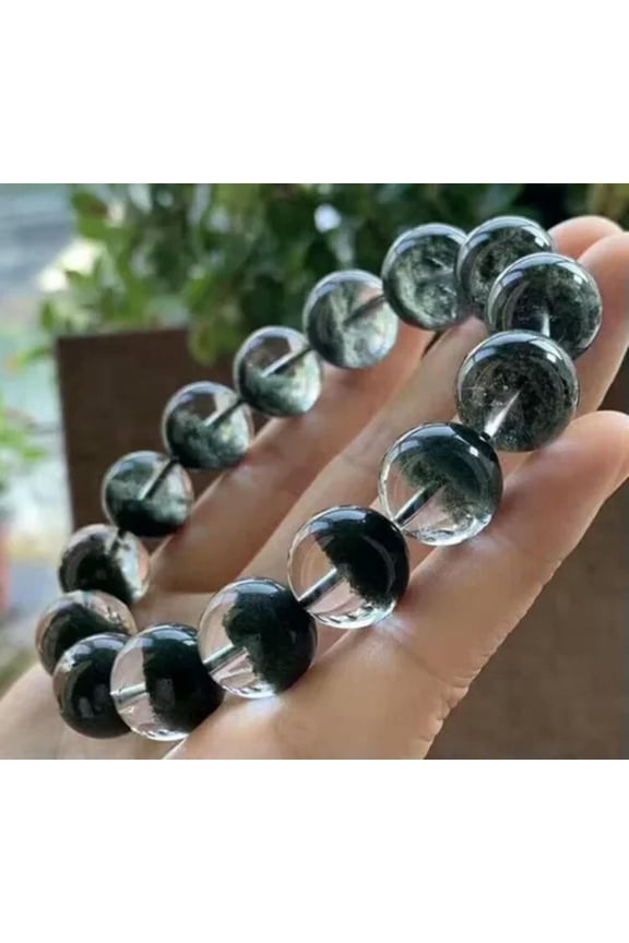 8-14mm Brazil Natural Green Phantom Ghost Quartz Crystal Round Beads Bracelet-12mm