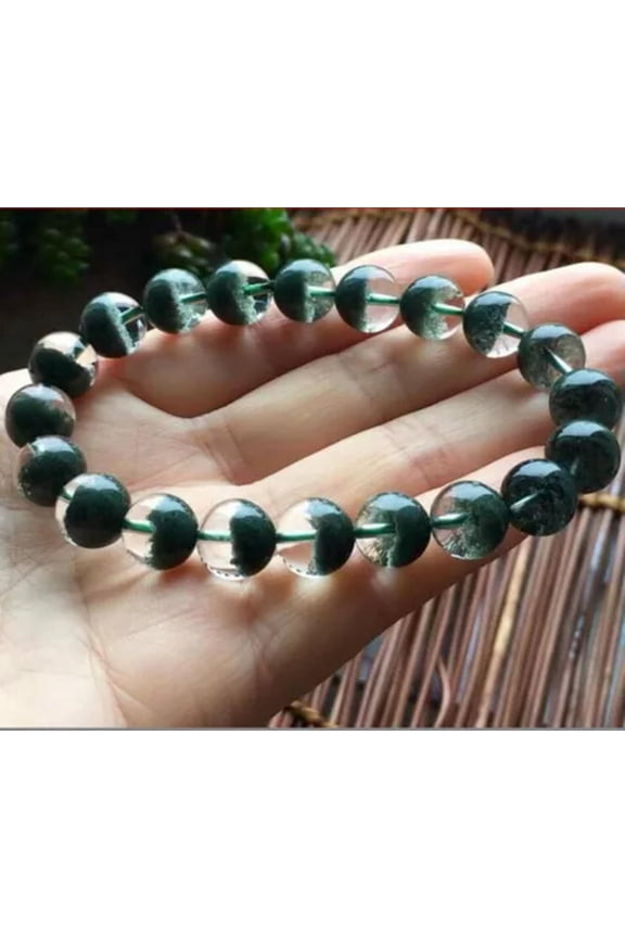 8-14mm Brazil Natural Green Phantom Ghost Quartz Crystal Round Beads Bracelet-8mm