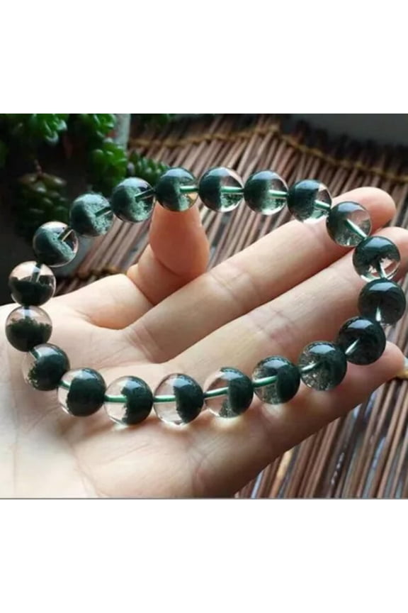 8-14mm Brazil Natural Green Phantom Ghost Quartz Crystal Round Beads Bracelet-9mm