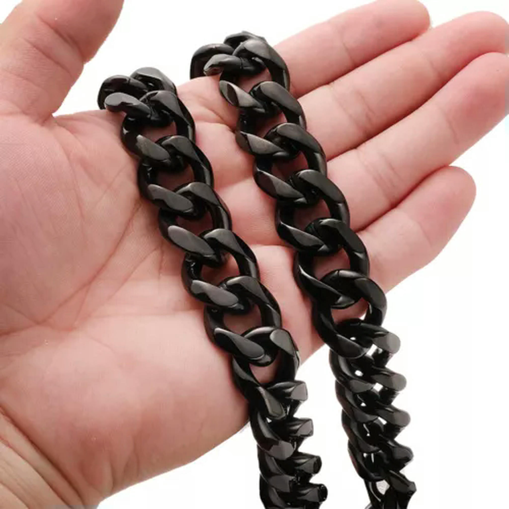 Masculine Men's Stainless Steel Black Curb Chain Bangle Bracelet - Polished, 8.66" Long, 0.63" Wide