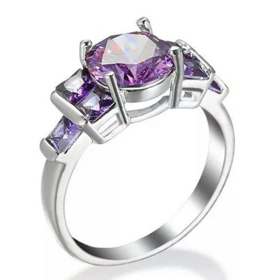 EOEMY 8*8mm Round Cut Purple Aaa Cz Band Women'S 925 Silver Wedding Party Ring Sz 6-10