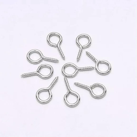 EOEMY 800Pcs Metal Screw Eye Pins Bails 10X5mm Half Drilled Hooks Eyelets Threaded Eye-Bright Silver