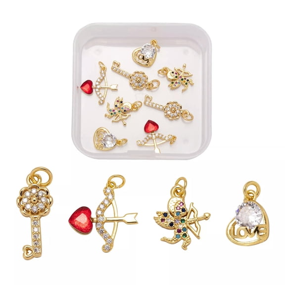 EOEMY 8Pcs Clear Cubic Zirconia Cupid Pendants Valentine'S Day Dangle Charms 12~19mm