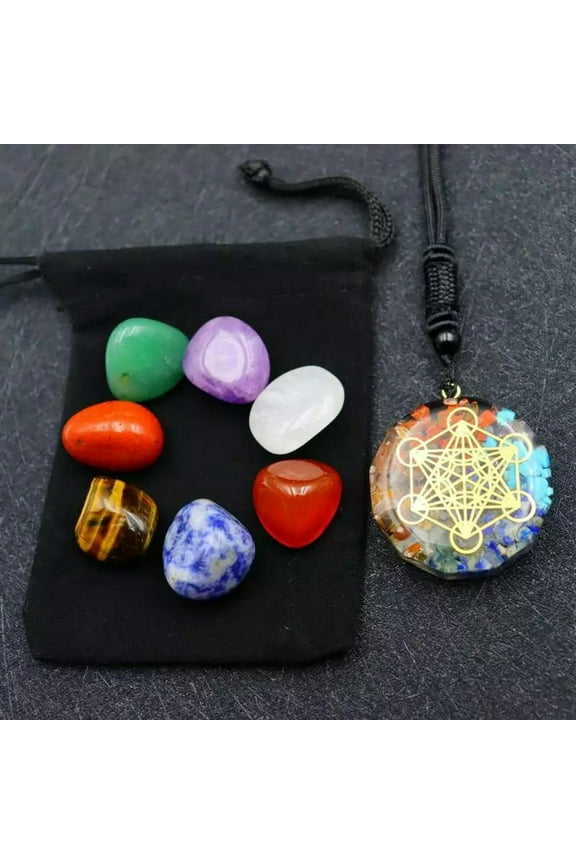 8Pcs/ Set Natural Quartz 7 Chakra Crystal Polished Stone Healing Mineral Pendant