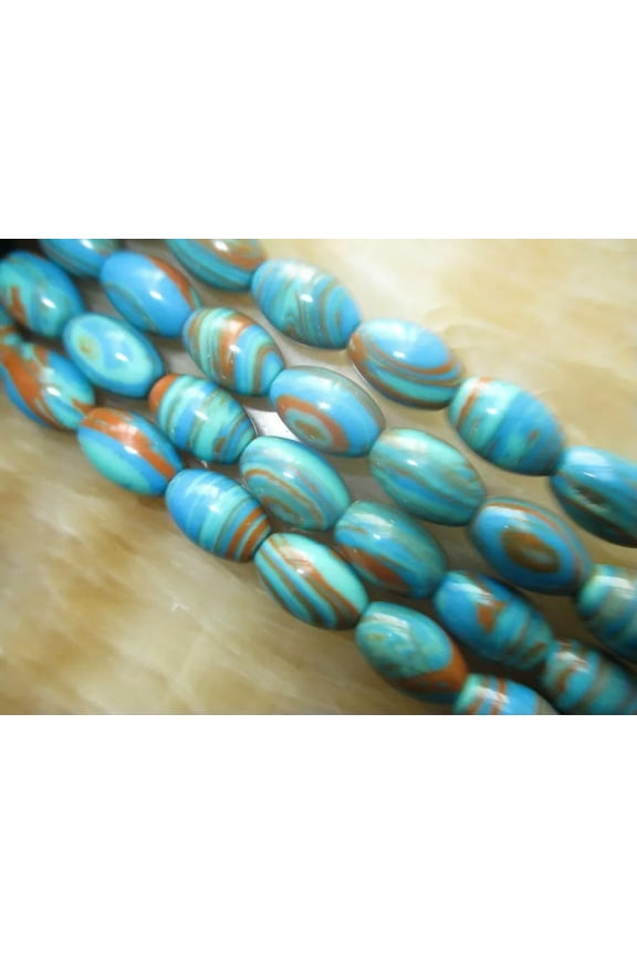 8X12mm Blue Stripe Turkey Turquoise Gems Roundloose Beads 15"#Re014