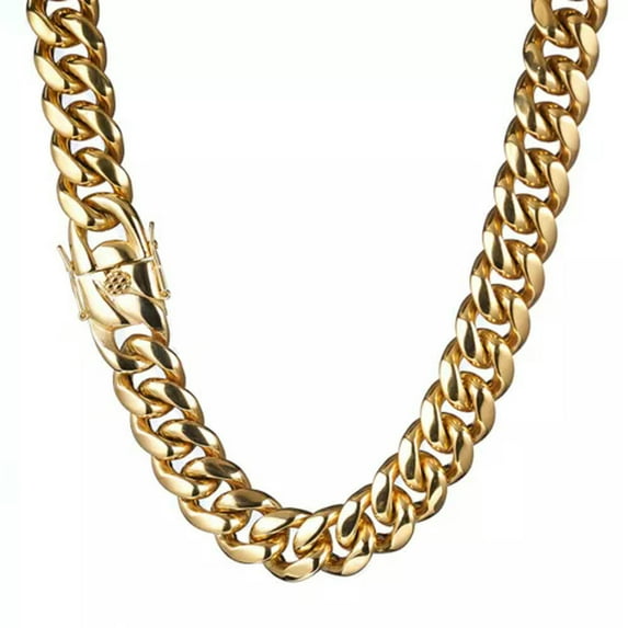 EOEMY 8mm-18mm Fashion Mens Chain Gold Miami Curb Cuban 316L Stainless Steel Necklace-18mm-28Inch Or 71Cm-Gold