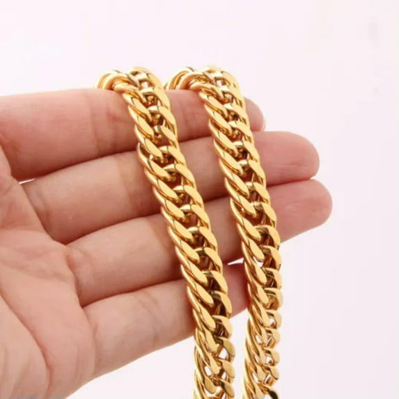 EOEMY 8mm-18mm High Polished Mens Chain 316L Stainless Steel Curb Cuban Link Necklace-Gold-10mm-24Inch Or 61Cm
