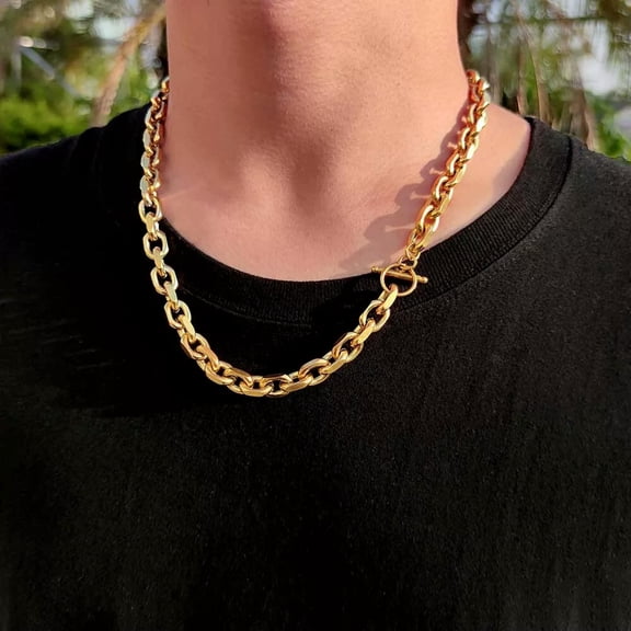 EOEMY 8mm 24" Fashion Stainless Steel Rolo Link Chain Necklace Jewelry For Men Women-Default