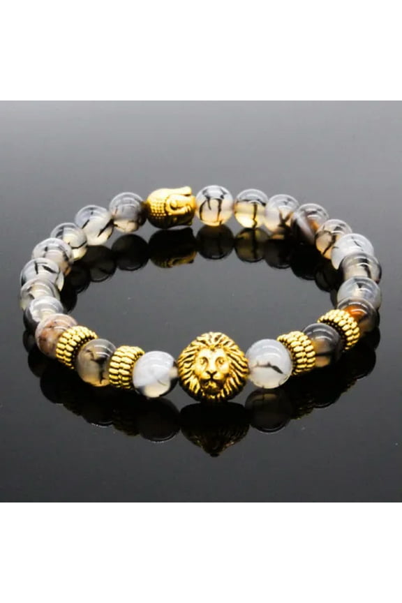 8mm 7 Chakra Men'S Hematite Natural Stone Lion Buddha Beaded Charm Bracelet Gift-4